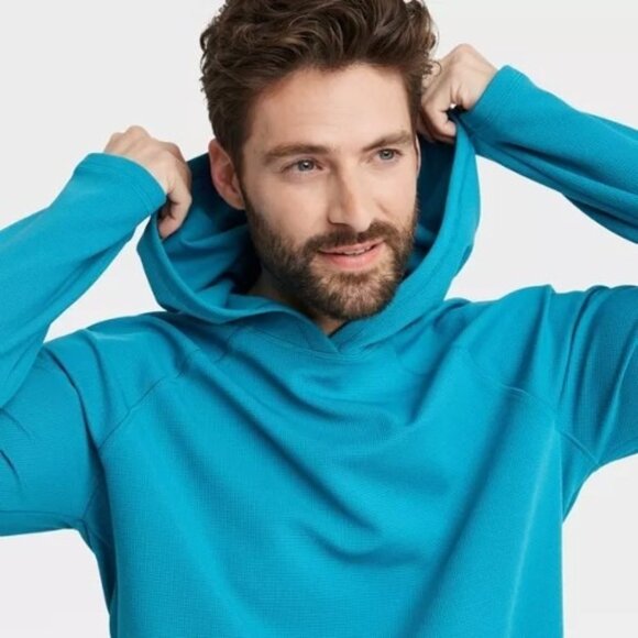 Mens Blue Heavy Waffle Hooded Sweatshirt Size‎ Large - All In Motion - Picture 1 of 3